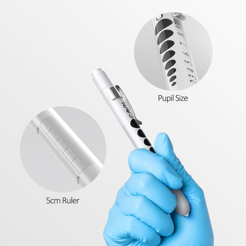 CAVN Pen Light with Pupil Gauge LED Penlight for Nurses Doctors, 2 Pcs Reusable Medical Penlight for Nursing Students (Black/White) - Image 3